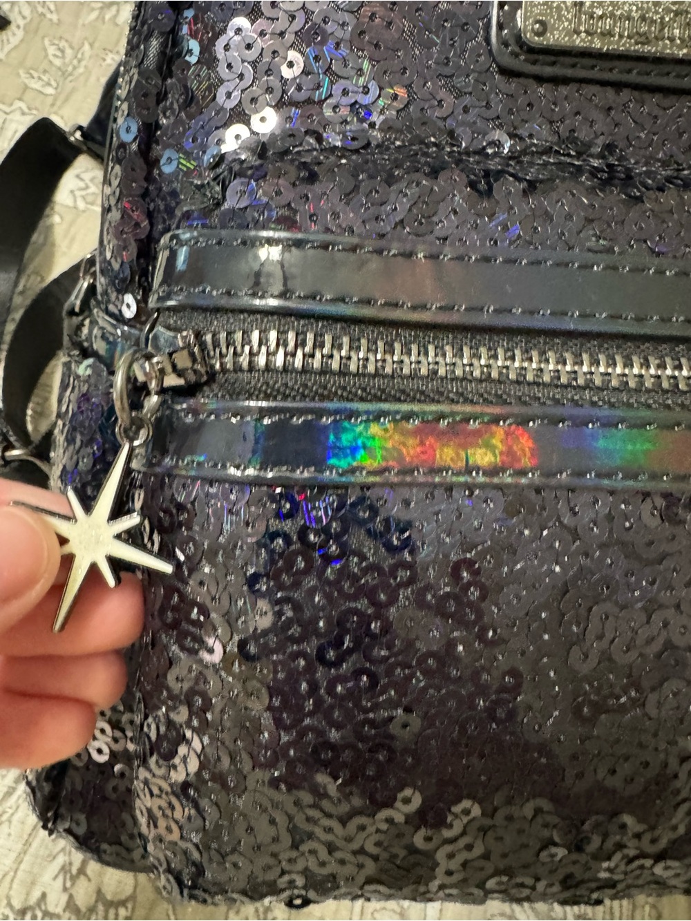 LoungeFly Sequin Minnie Ear Mini Backpack - Black - Picture 3 of 15